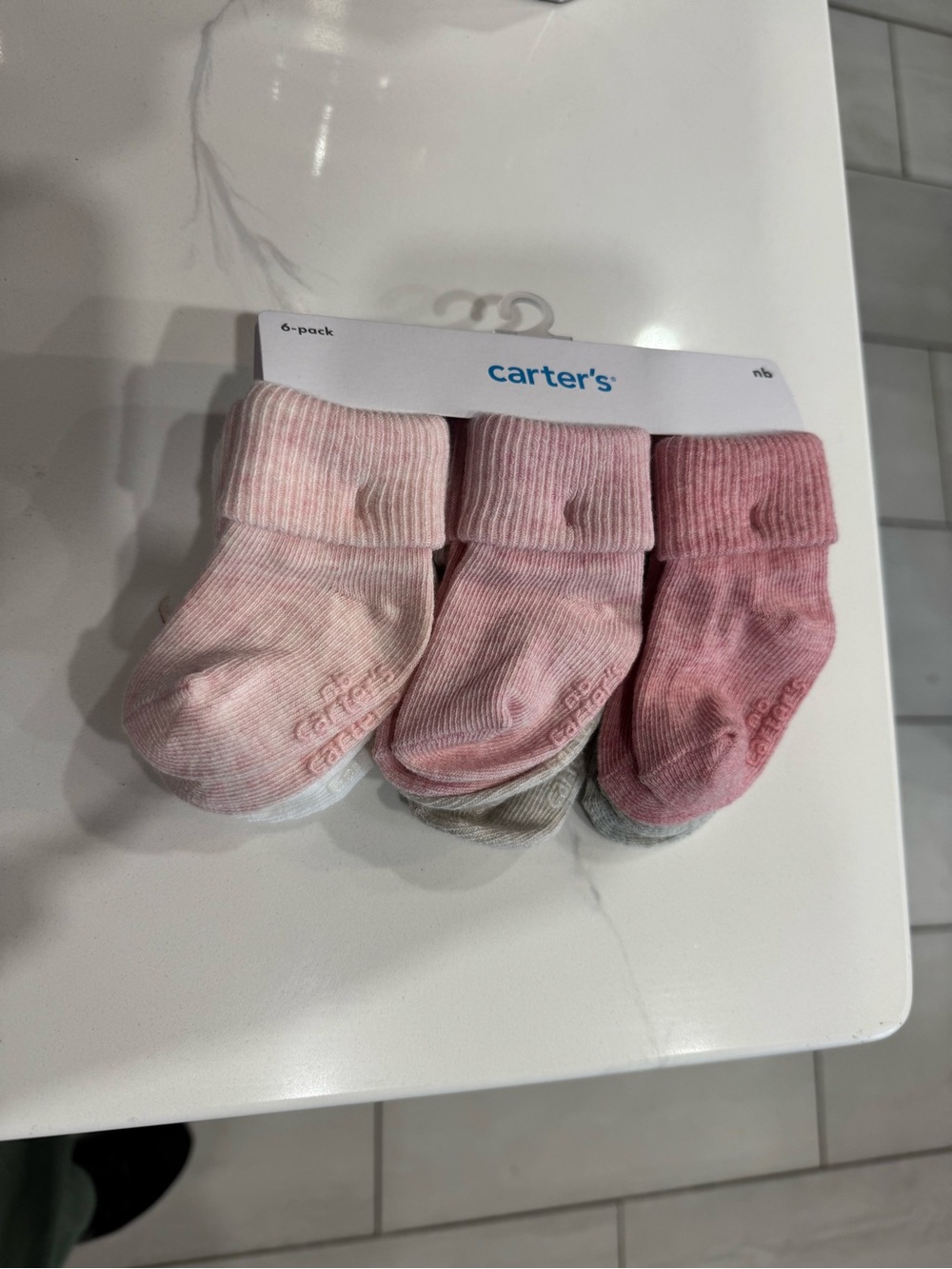 Carter's 6-Pack Baby Crew Socks in Pink & Neutral Tones - Picture 2 of 3